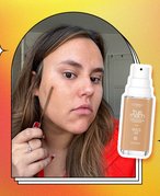 Picture of a woman applying foundation with a makeup spatula