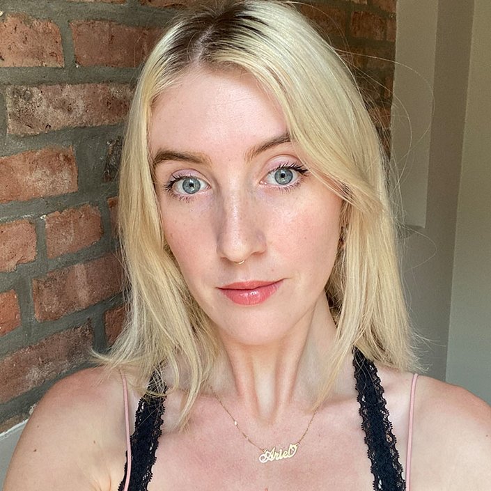 Ariel wearing Giorgio Armani Beauty Lip Power Longwear Satin Lipstick in 109 Intimate