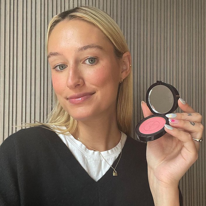 Jordan wearing Giorgio Armani Beauty Luminous Silk Glow Blush in Amore