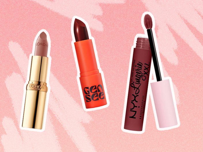 colorful loreal paris lipsticks photographed on a red background