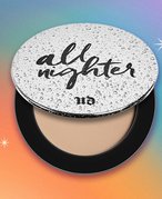 Urban Decay Cosmetics All Nighter Waterproof Setting Powder collaged on a rainbow graphic background