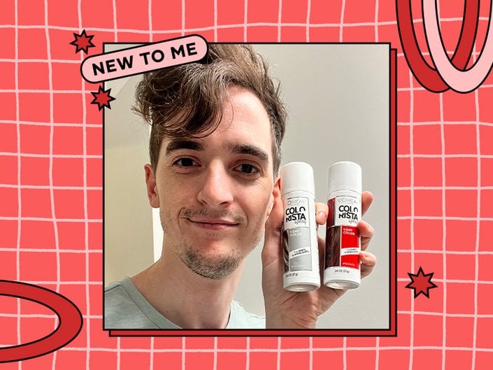 Stephen wearing the L’Oréal Paris Colorista Temporary Hair Makeup 1 Day Color Spray