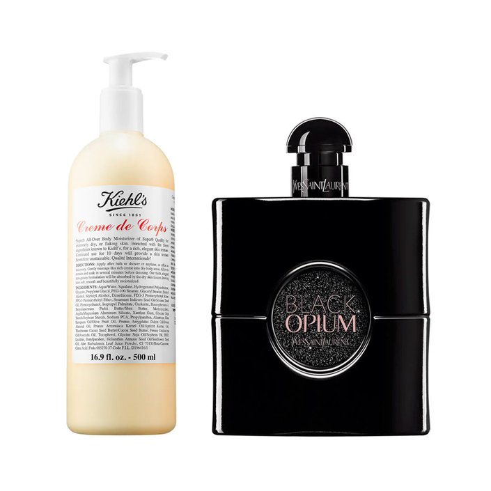 Kiehl’s Creme de Corps Body Lotion With Cocoa Butter and YSL Beauty Black Opium Le Parfum