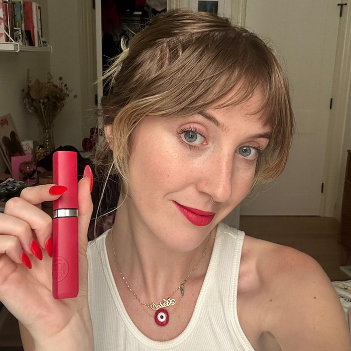 ari wearing the le matte resistance lipstick