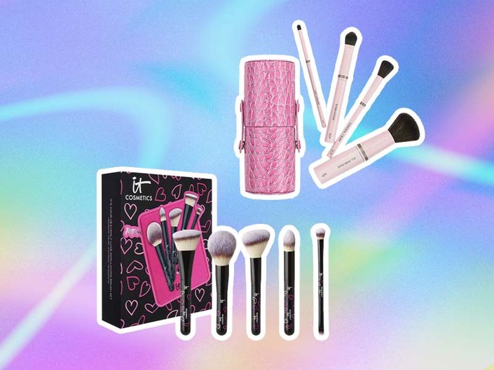 it cosmetics it's your heavenly luxe skin loving 5-piece makeup brush set and jenny patinkin luxury vegan pink travel set