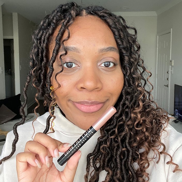 Editor wearing the Maybelline New York Color Tattoo Eye Stix in the shade I am Inspired