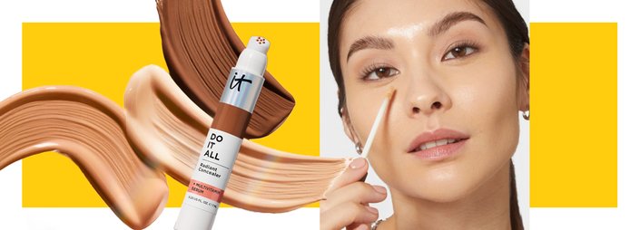 Photo of a person applying makeup to face with makeup sponge