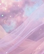 Illustrative abstract composition with waves and drops in various purples and pinks