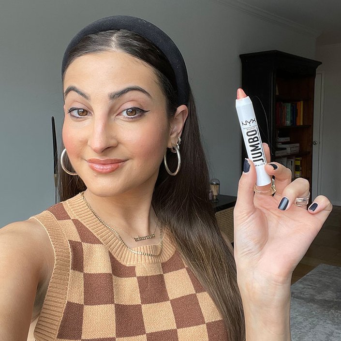 Alanna wearing the NYX Professional Makeup Jumbo Multi-Use Highlighter Stick in Lemon Meringue