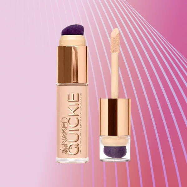 Urban Decay Quickie 24H Full Coverage Waterproof Concealer on a pink background