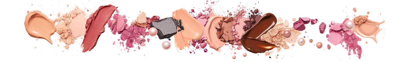 Splashes and powdery makeup floats on a white background